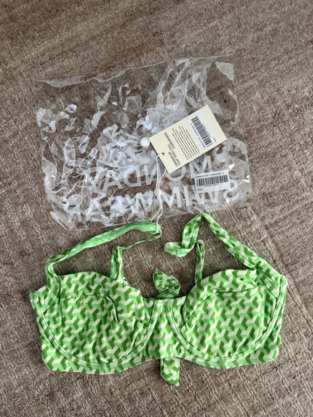 Monday Swimwear NWT Sorrento top and bottom Green geo